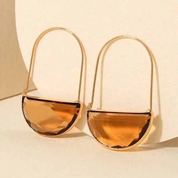 β¨πβ¨ Boho Chic Crescent Hoop Glass Earrings inβGreen, Red, Pink, Amber, Clear β¨ - Picture 8 of 15